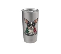 Bandera mexicana de perro chihuahua vintage Vaso térmico de acero inoxidable de doble pared