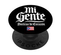 Bandera Mi Gente Boricua de Corazón Puerto Rico Impresión Blanca PopSockets PopGrip Adhesivo