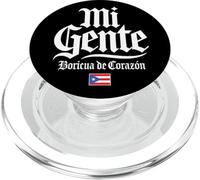 Bandera Mi Gente Boricua de Corazón Puerto Rico Impresión Blanca PopSockets PopGrip para MagSafe