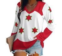Bandera Nacional De Burundi Sudaderas para Mujer, Ligeras, Informales, Holgadas, Básicas, De Manga Larga, Cuello En V, Moda Casual Día A Día Y El Trabajo Blanco L