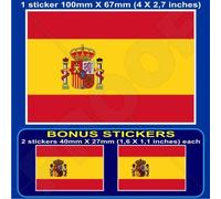 Bandera nacional de España de 100 mm, vinilo pegatina, calcomanía x 1 + 2 bonos