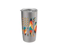Bandera nativa americana tribal flechas plumas arte indígena Vaso térmico de acero inoxidable de doble pared