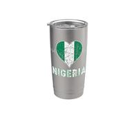 Bandera nigeriana envejecida africana para hombres, mujeres y niños, Nigeria Vaso térmico de acero inoxidable de doble pared