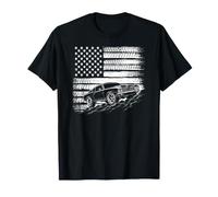 Bandera patriótica Americana Vintage Muscle Car Guy USA Hombres Mujeres Camiseta