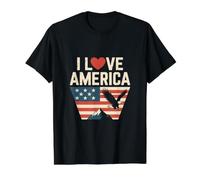 Bandera patriótica de águila I Love America Camiseta gráfica económica, Hombre, Negro, L