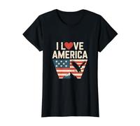 Bandera patriótica de águila I Love America Camiseta gráfica económica, Mujer, Negro, L