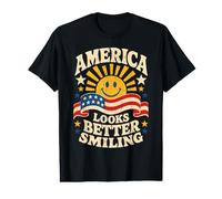 Bandera patriótica de América se ve Mejor Sonriendo Camiseta gráfica económica