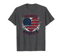 Bandera patriótica de corazón God Bless America Camiseta, Hombre, Jaspeado Oscuro, M