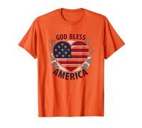 Bandera patriótica de corazón God Bless America Camiseta, Hombre, Naranja, XL