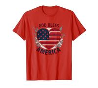 Bandera patriótica de corazón God Bless America Camiseta, Hombre, Rojo, XXL