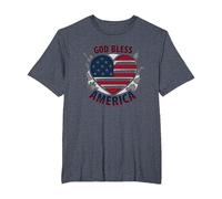 Bandera patriótica de corazón God Bless America Camiseta, Hombre Tallas Grandes, Azul Jaspeado, 2X Alto