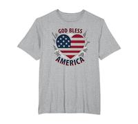 Bandera patriótica de corazón God Bless America Camiseta, Hombre Tallas Grandes, Gris Jaspeado, 4X Alto