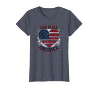 Bandera patriótica de corazón God Bless America Camiseta, Mujer, Azul Jaspeado, XXL