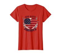 Bandera patriótica de corazón God Bless America Camiseta, Mujer, Rojo, 3XL