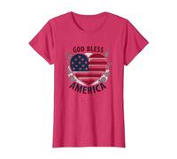 Bandera patriótica de corazón God Bless America Camiseta, Mujer, Rojo Jaspeado, L