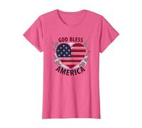Bandera patriótica de corazón God Bless America Camiseta, Mujer, Rosa Jaspeado, 3XL