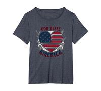Bandera patriótica de corazón God Bless America Camiseta, Mujer Tallas Grandes, Azul Jaspeado, 4XL Grande