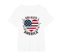 Bandera patriótica de corazón God Bless America Camiseta, Mujer Tallas Grandes, Blanco, 1XL Grande