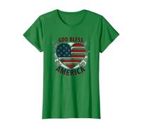 Bandera patriótica de corazón God Bless America Camiseta, Mujer, Verde Kelly, L