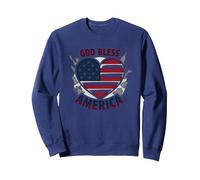 Bandera patriótica de corazón God Bless America Sudadera, Unisex para Adultos, Azul Marino, XL