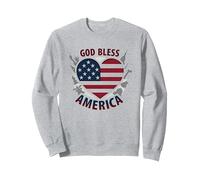 Bandera patriótica de corazón God Bless America Sudadera, Unisex para Adultos, Gris Jaspeado, L