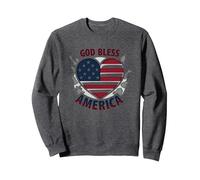Bandera patriótica de corazón God Bless America Sudadera, Unisex para Adultos, Jaspeado Oscuro, M