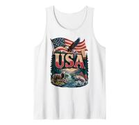 Bandera patriótica de Estados Unidos, águila Divertida para Amantes de la Vida Silvestre, Ciervos y Peces Camiseta sin Mangas