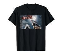 Bandera patriótica de Lobo y Luna Americana Arte de Vida silv Camiseta gráfica económica, Hombre, Negro, S
