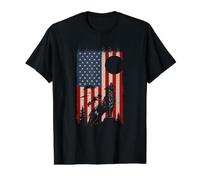 Bandera patriótica de Lobo y Luna Americana Arte de Vida silv Camiseta gráfica económica, Hombre, Negro, S