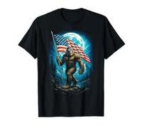 Bandera patriótica de pie Grande bajo Luna Llena 4 de Julio Camiseta
