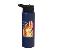 Bandera patriótica de Shiba Inu de EE. UU. - perro japonés papá perro mamá Stainless Steel Insulated Water Bottle