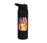 Bandera patriótica de Shiba Inu de EE. UU. - perro japonés papá perro mamá Stainless Steel Insulated Water Bottle
