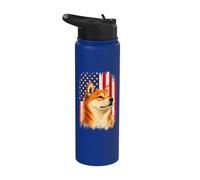 Bandera patriótica de Shiba Inu de EE. UU. - perro japonés papá perro mamá Stainless Steel Insulated Water Bottle