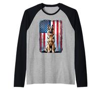 Bandera patriótica Estadounidense de Perro Pastor alemán 4 de Julio Camiseta Manga Raglan