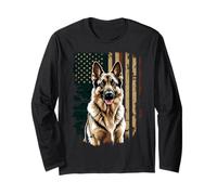 Bandera patriótica Estadounidense de Perro Pastor alemán 4 de Julio Manga Larga