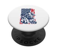Bandera patriótica Occidental Vaquera en Caballo Estados Unidos Backprint PopSockets PopGrip Adhesivo