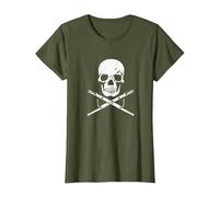 Bandera Pirata de músico con Calavera y Fagot Camiseta, Mujer, Verde Oliva, L
