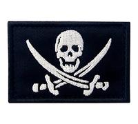 Bandera Pirata Táctico Militar Emblema Moral Aplique Broche Bordado de Gancho y Parche de Gancho y bucle de cierre, Blanco