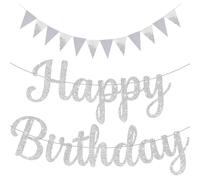 Bandera Plateada De Feliz Cumpleaños De 1 Pieza, Bandera Triangular De 1 Pieza, Bandera De Letras, Pancarta De Feliz Cumpleaños, Decoración De Bandera Con Brillo