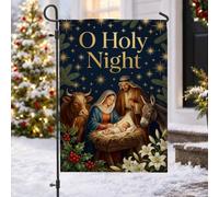 Bandera religiosa religiosa con cita de noche santa para jardín de Navidad | Ilustración de José y María, bandera de césped, tema de vacaciones religiosas, horizonte de noche estrellada, pesebre