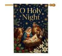 Bandera religiosa religiosa de noche santa con cita de Navidad, 71 x 101 cm | Ilustración de José y María, bandera de césped, tema de vacaciones religiosas, horizonte de noche estrellada, pesebre