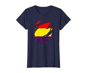 Bandera Republicana Española Efecto Tridimensional 3D Camiseta, Mujer, Azul Marino, XS