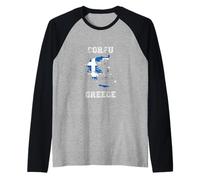 Bandera Retro de Grecia Envejecida de Corfú Camiseta Manga Raglan