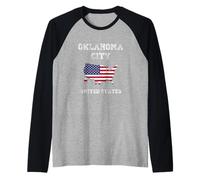 Bandera Retro de Oklahoma City Estados Unidos Envejecida de Estados Unidos Camiseta Manga Raglan