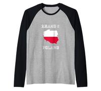 Bandera Retro de Polonia de Cracovia Envejecida Camiseta Manga Raglan