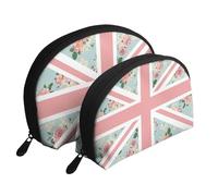 Bandera Union Jack de Rosas inglesas, Bolsa de Maquillaje de Concha, Monedero pequeño para Mujer, Bolsa de artículos de tocador, Bolsa de cosméticos, 2 Piezas