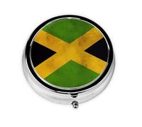 Bandera vieja de Jamaica. Este pequeño pastillero redondo es un organizador portátil de medicamentos de viaje con tres compartimentos para almacenar medicamentos diarios.