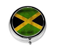 Bandera vieja de Jamaica. Este pequeño pastillero redondo impreso es un organizador portátil de píldoras y vitaminas perfecto para bolsillos, bolsos y viajes.