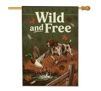 Bandera vintage de casa de otoño con cita de perro y pato de caza, 71 x 101 | Pato Mallard, bandera de patio, pantano del bosque, valla de madera rústica, hojas de arce que caen, tema de aventura al aire