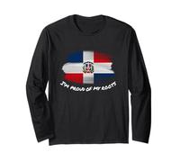 Bandera vintage de la República Dominicana con texto en inglés "I'm Proud of My Roots" Manga Larga